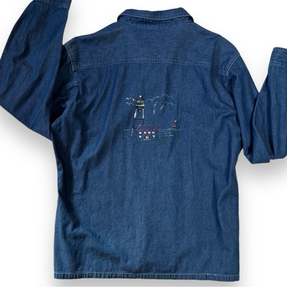 VTG Nautical Denim Button Down Jean Shirt - Picture 2 of 10